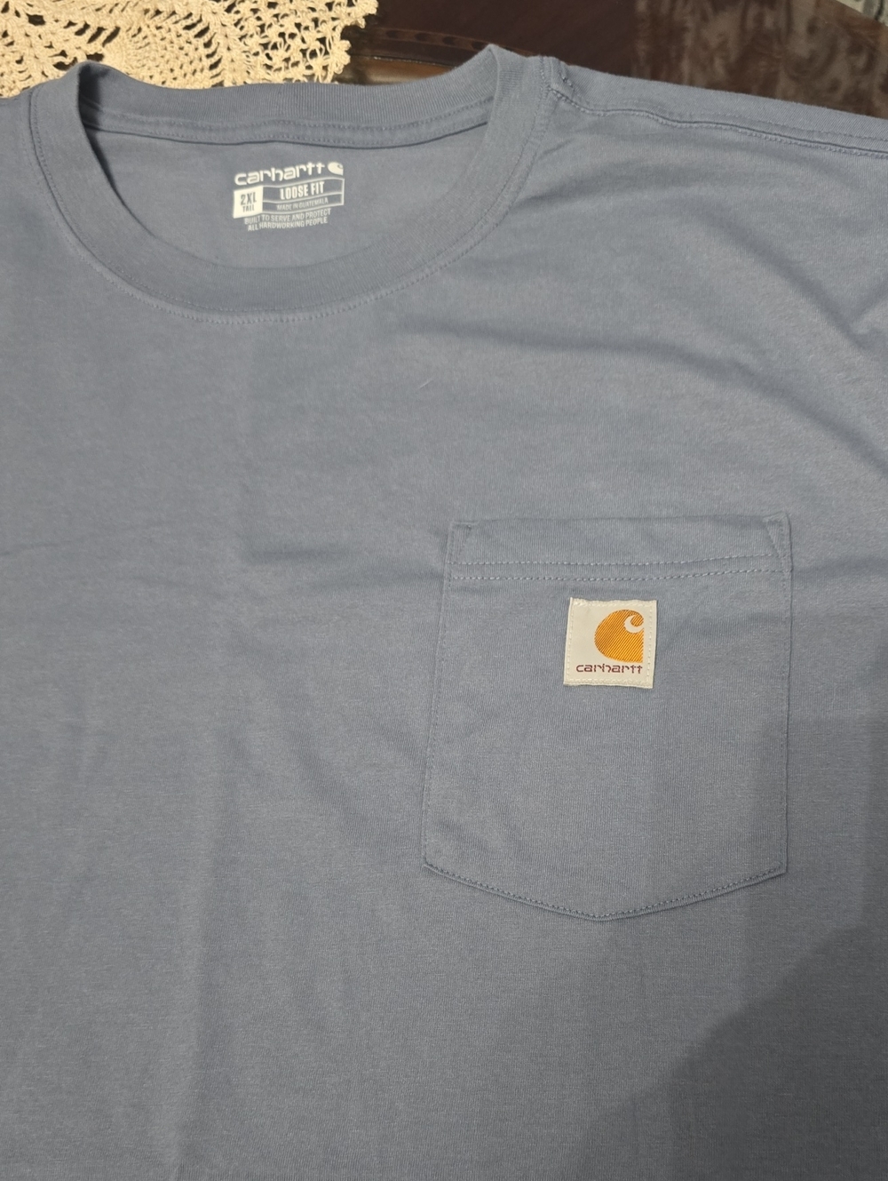 Carhartt Printed Men's Pocket Tee in Light Blue with Logo Loose Fit